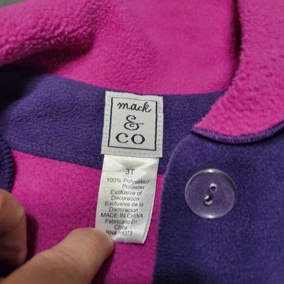 Mack & Co Jacket Girls Size 3t Pink Purple Ruffle Fleece Button Front Layer Long - Picture 7 of 9